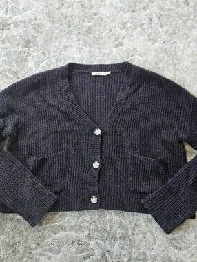 Black Cropped Knit Cardigan